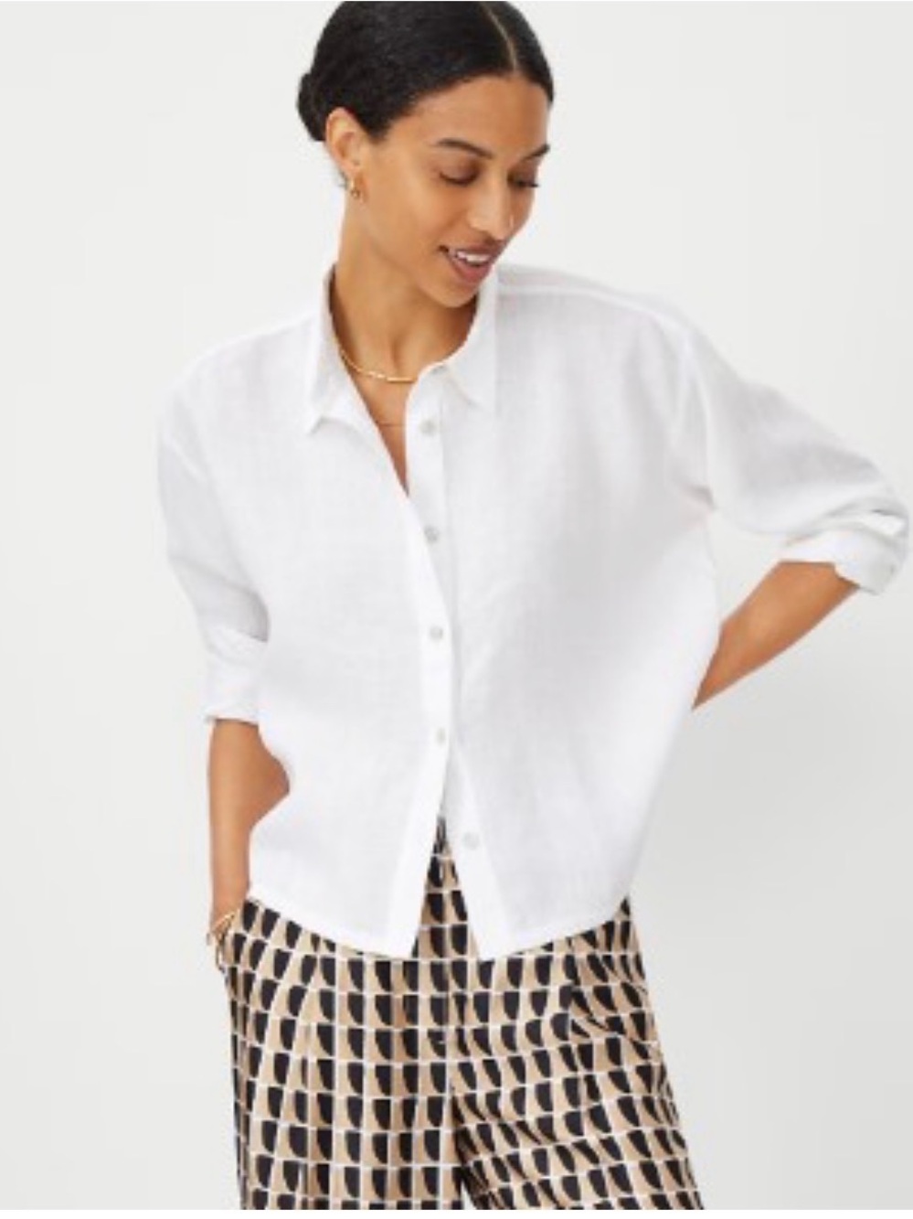 Ann Taylor Cropped Linen Shirt Size L